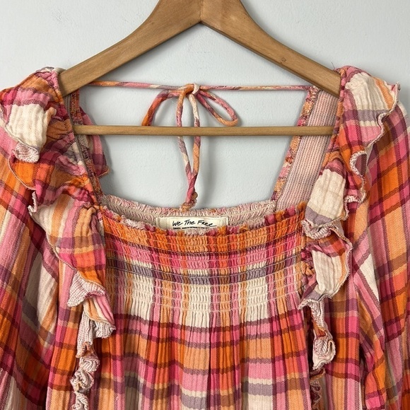 We the Free Free People Sienna Plaid Tie Back Top Sz S - Picture 7 of 13